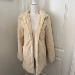 Elegant Cream Faux Fur Coat